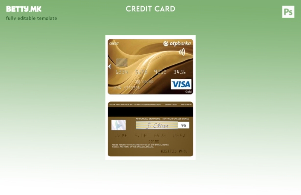 Шаблон за златна наплатна картичка за виза OTP Banka во модерен стил